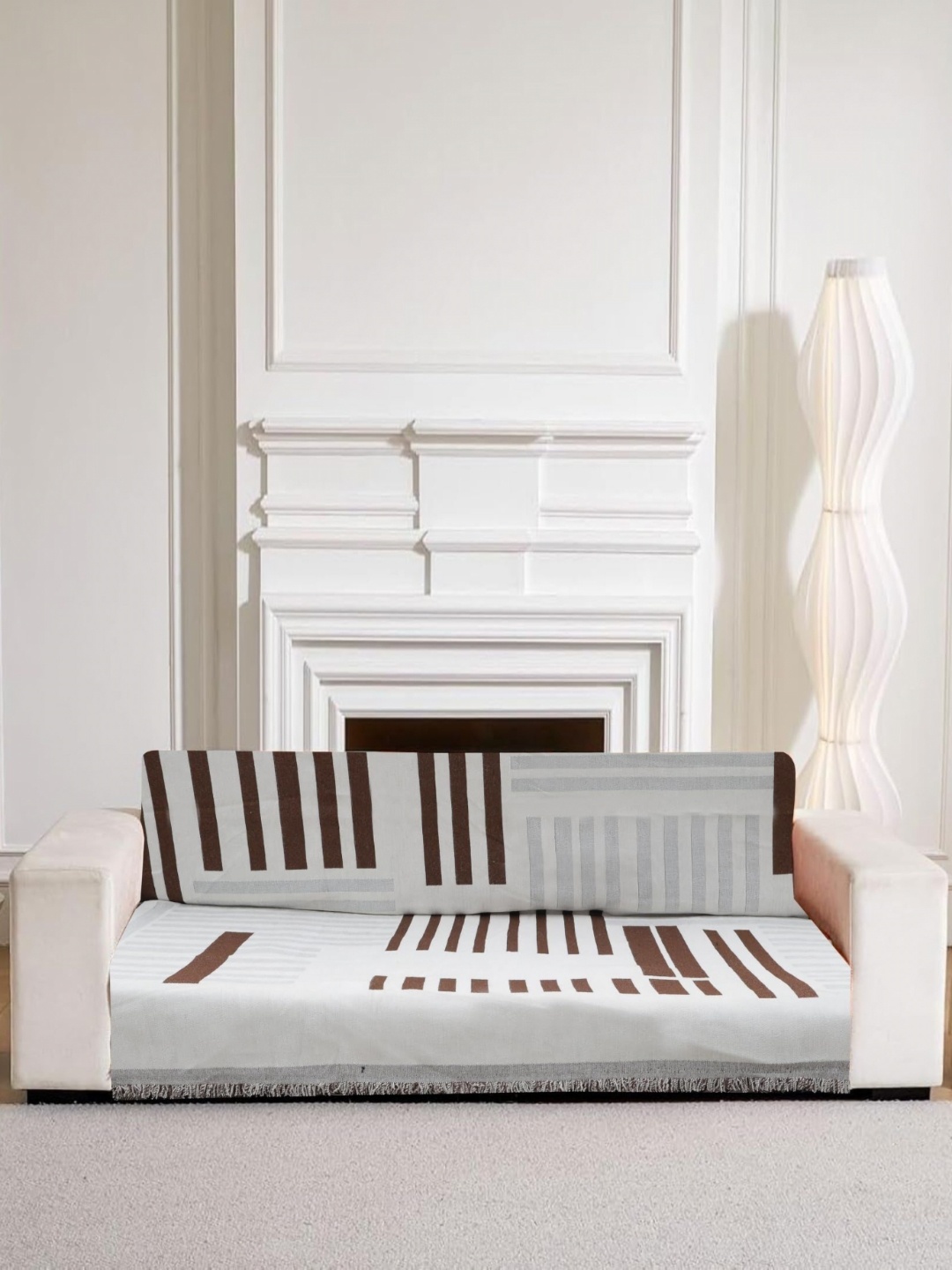 

HomeCloud Brown & White Striped 4 Seater Reversible Sofa Cover