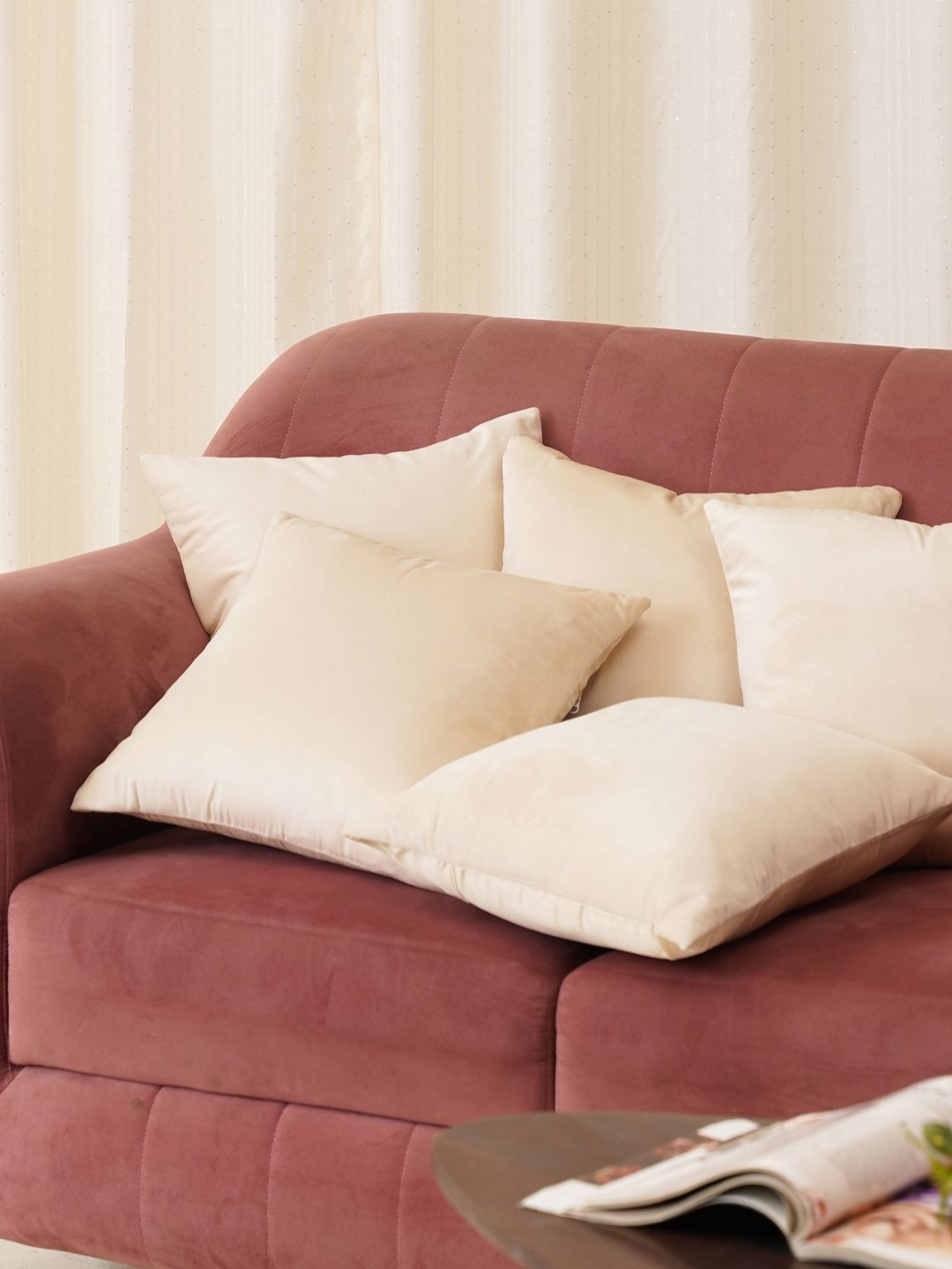 

HOME 360 Beige 5 Pieces Velvet Square Cushion Covers