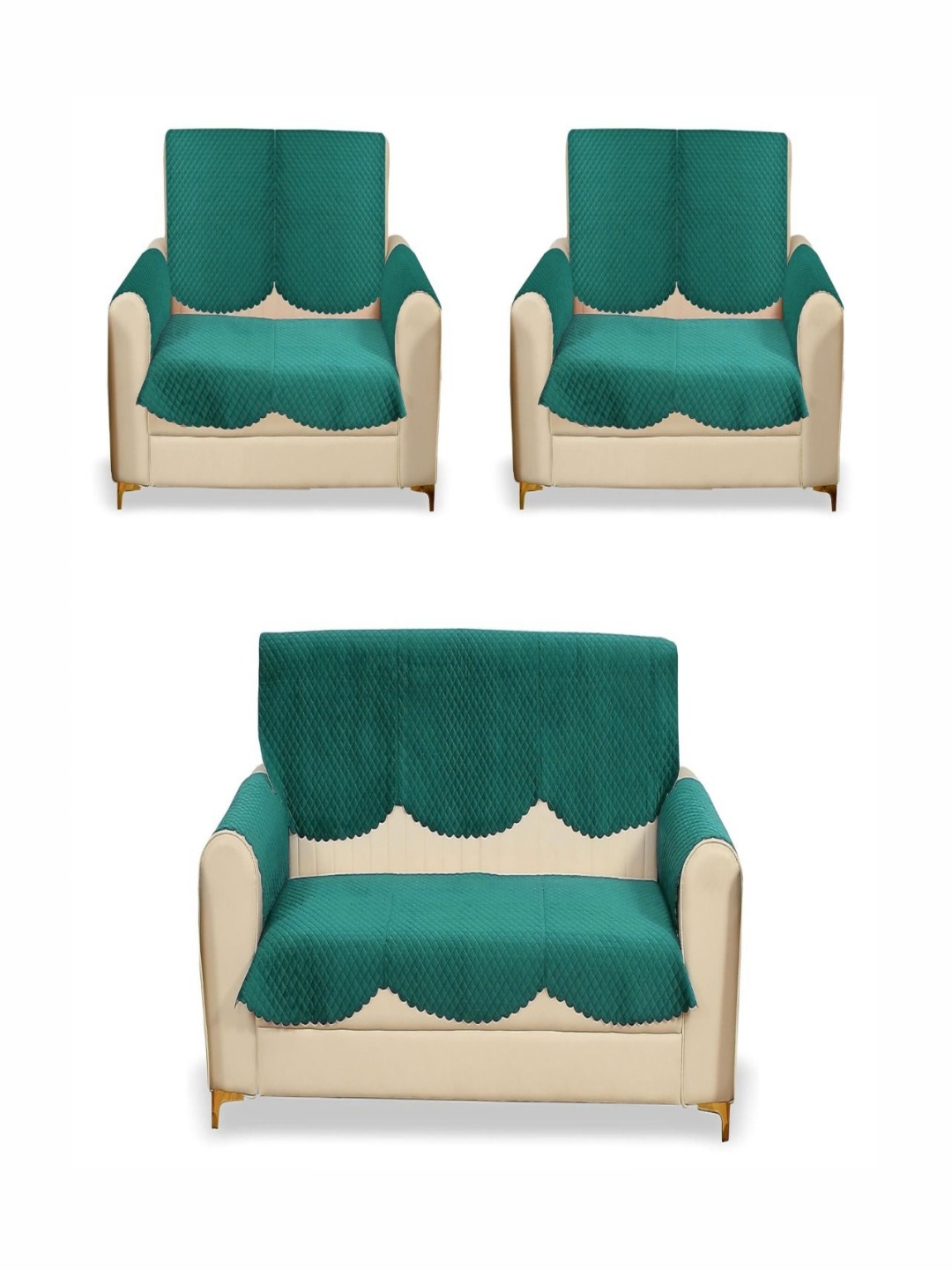

Fashion Throw Teal 6 Pieces Checked Velvet Sofa Cover With Arms