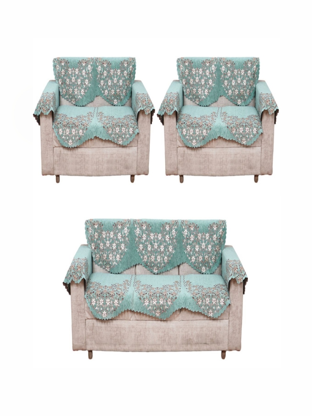 

Fashion Throw Green 7-Seater Floral Printed Jacquard Sofa Cover With Arms