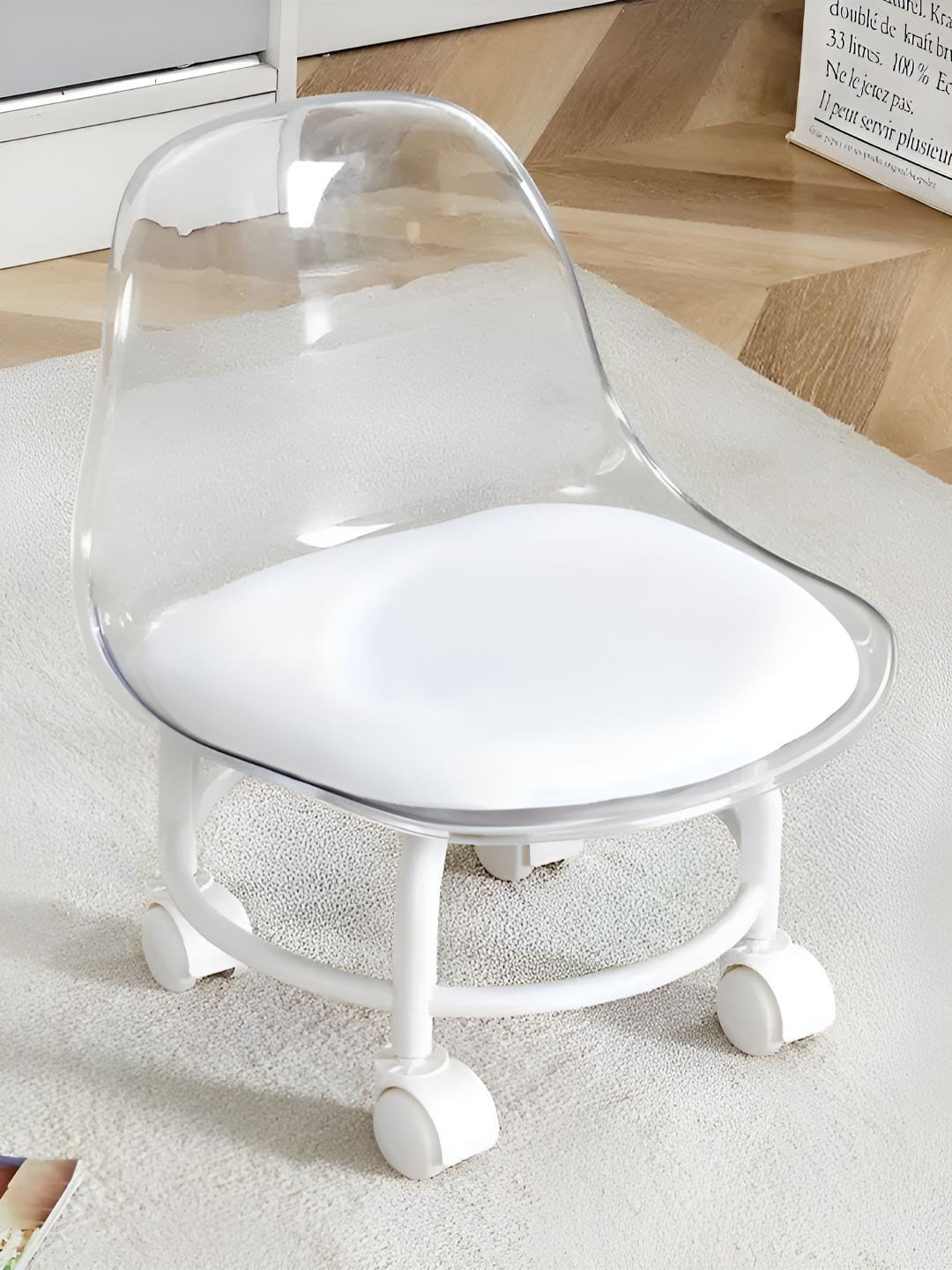 

DecorTwist White Lounge Chair With Wheels