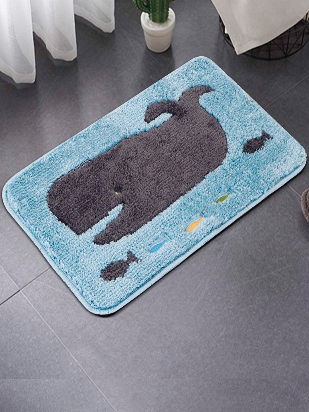 

HOKIPO Grey & Blue Patterned Microfibre Anti-Skid 2800 GSM Bath Rug