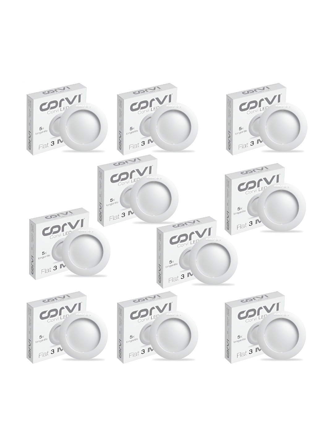 

Corvi White 10 Pieces LED Flat 3 6W Dimmable & Backlit Round Ceiling Lights