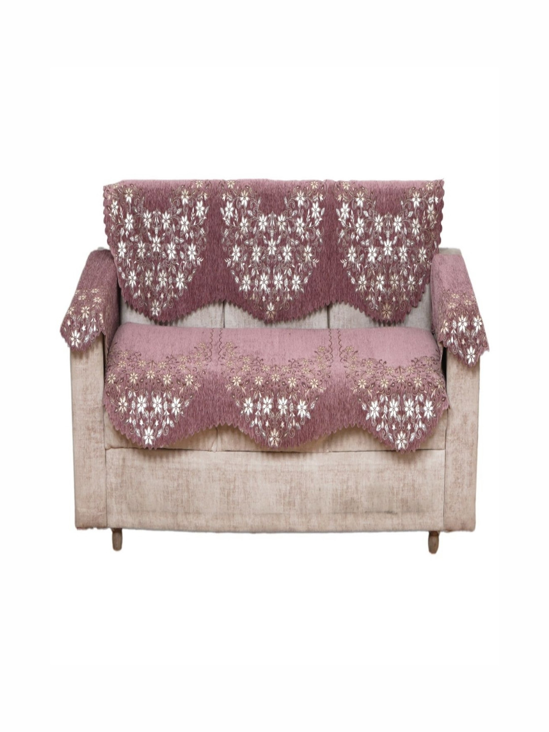 

Fashion Throw Pink & White Printed Jacquard 4 Piece Sofa Cover With Arms
