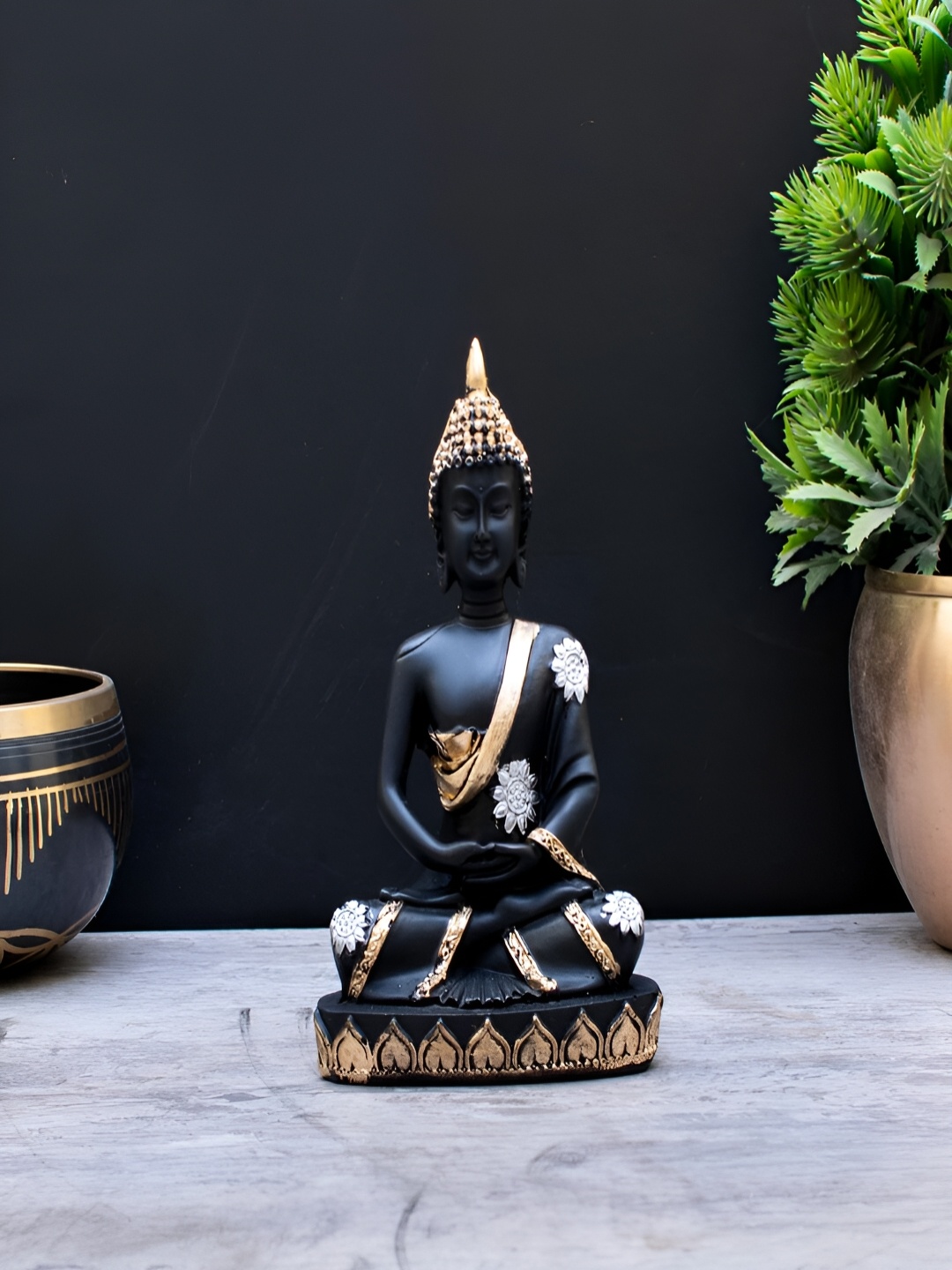 

Craftlayout Gold-Toned Lord Buddha Idol Showpiece, Black
