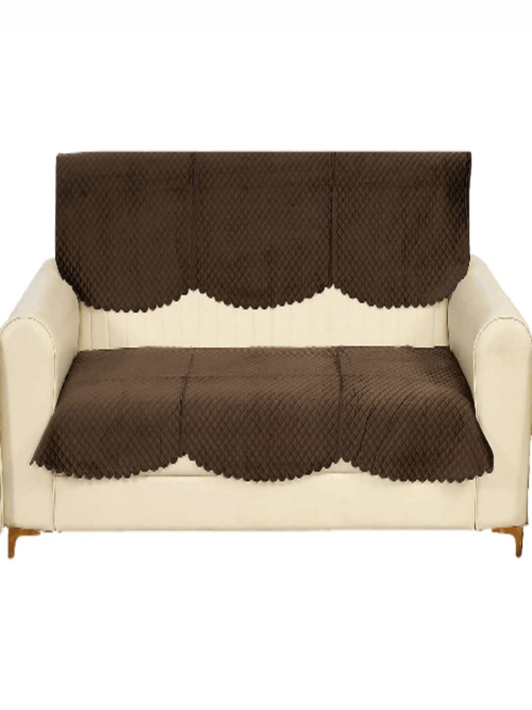 

Fashion Throw Coffee Brown 2 Pieces Checked 3-Seater Velvet Sofa Covers
