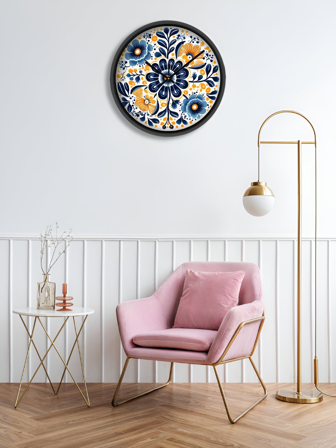 

OLIVE TREE Black & Blue Printed Round Shaped Contemporary Wall Clock