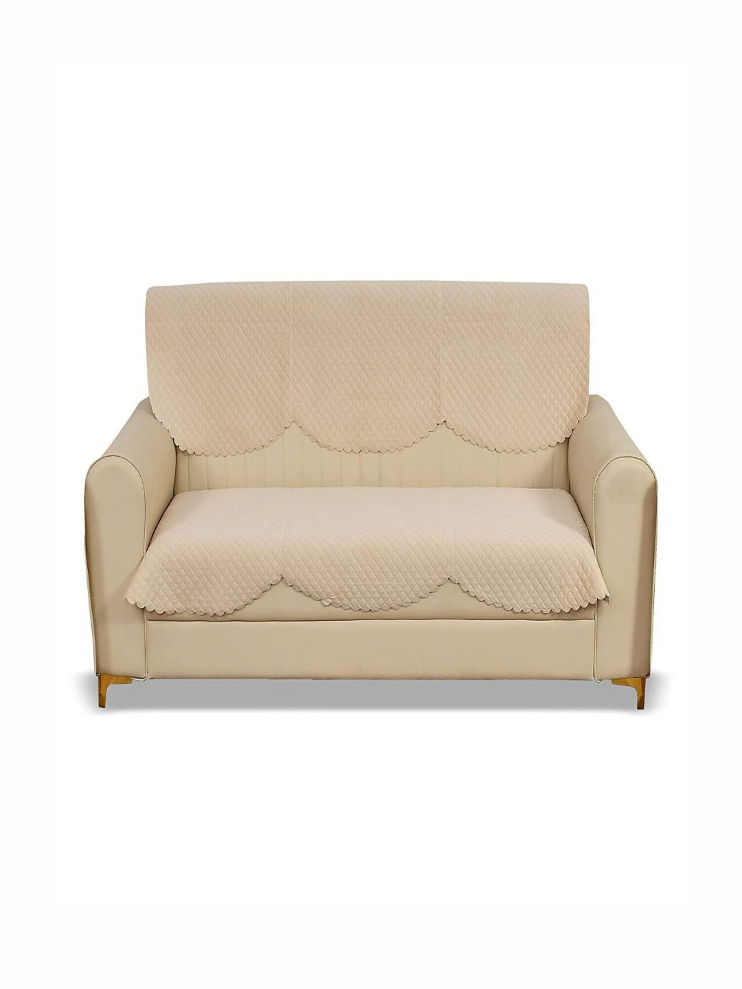 

Fashion Throw Beige Checked Velvet 2 Piece Sofa Cover