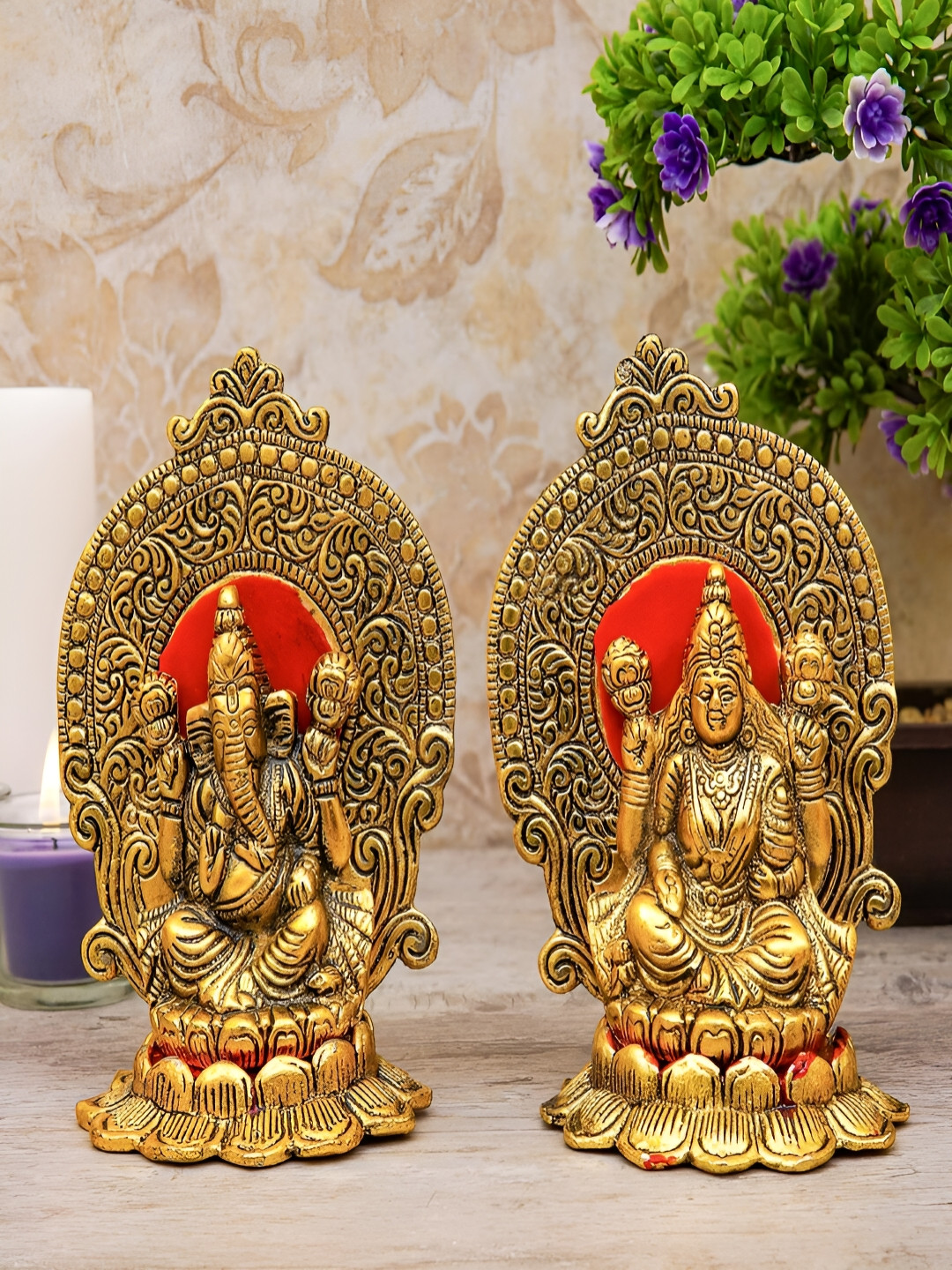 

Craftlayout Gold-Toned & Red Laxmi Ganesha Religious Idol Showpiece