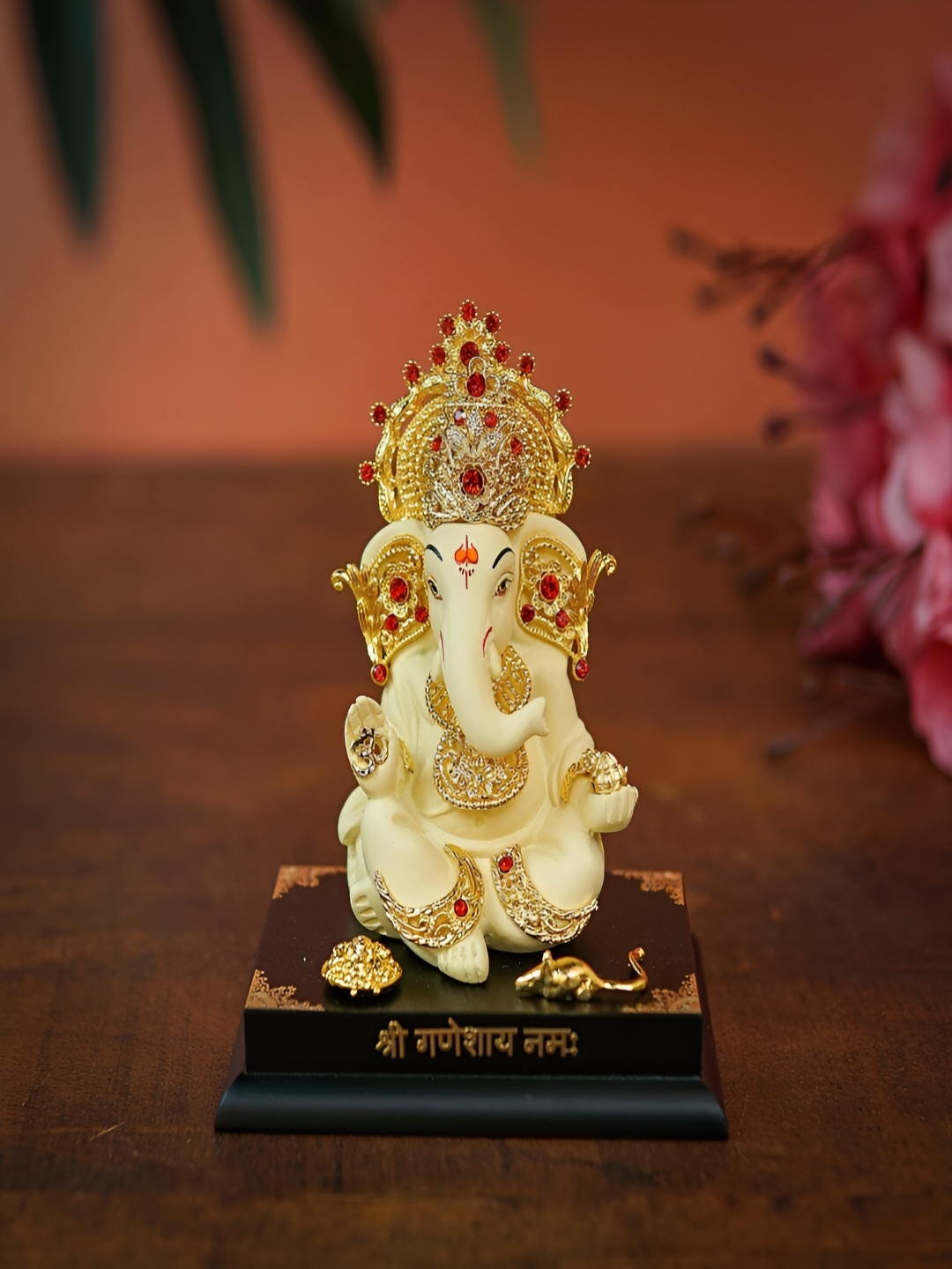 

Craftlayout Gold-Toned And Cream Lord Ganesha Religious Idol Resin Showpiece