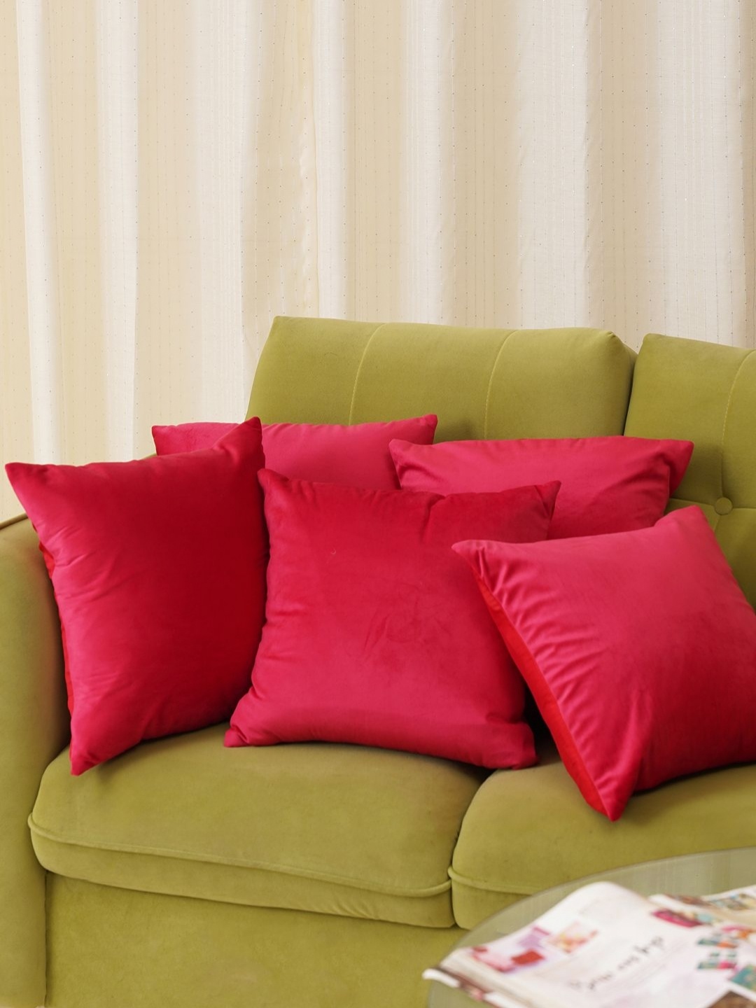 

HOME 360-2025 Red 5 Pieces Velvet Square Cushion Covers