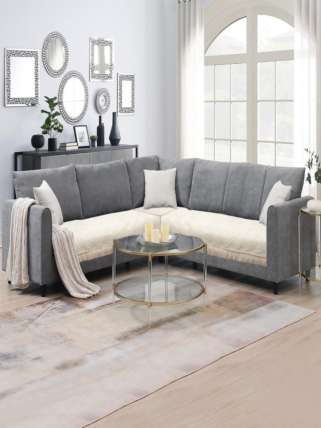

Fashion Throw Beige 2 Pieces Self Design Velvet Sofa Covers