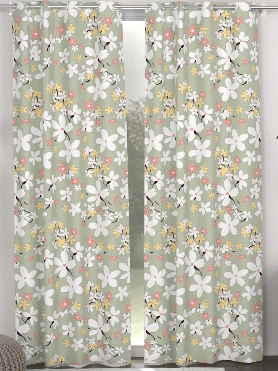 

CHHAVI INDIA Grey & White 2 Pieces Floral Printed Door Curtains