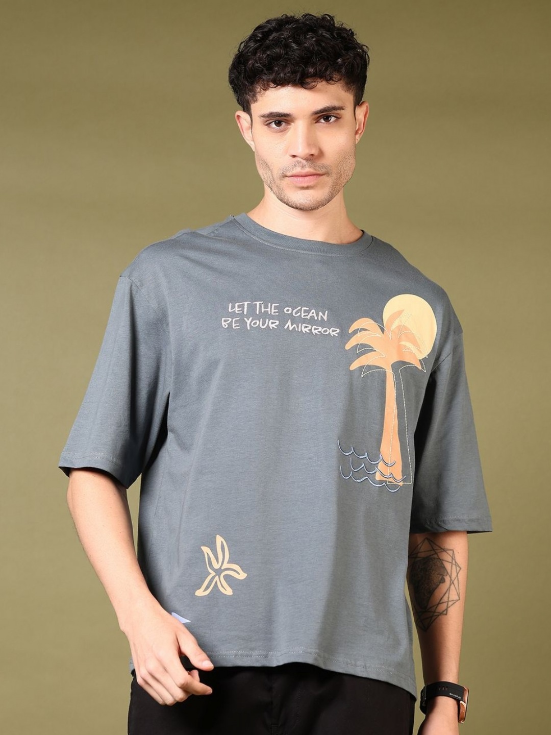 

V-Mart Men Graphic Printed Round Neck Cotton Relaxed Fit T-shirt, Grey