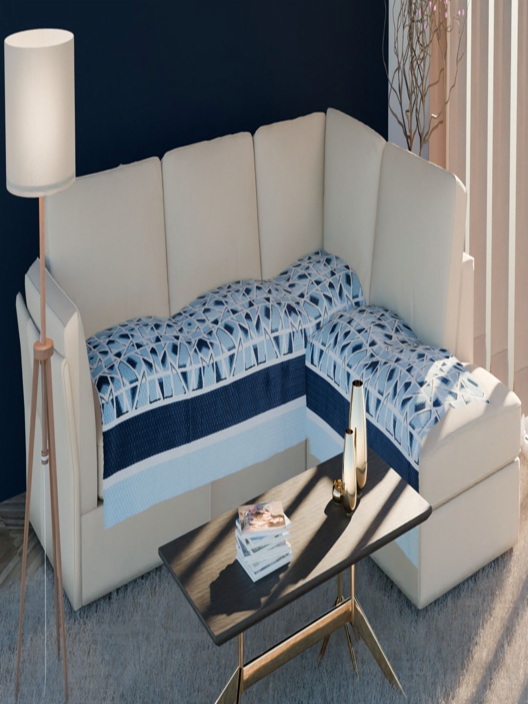 

Fashion Throw Blue & White 2 Pieces Printed Velvet 7 Seater Sofa Cover