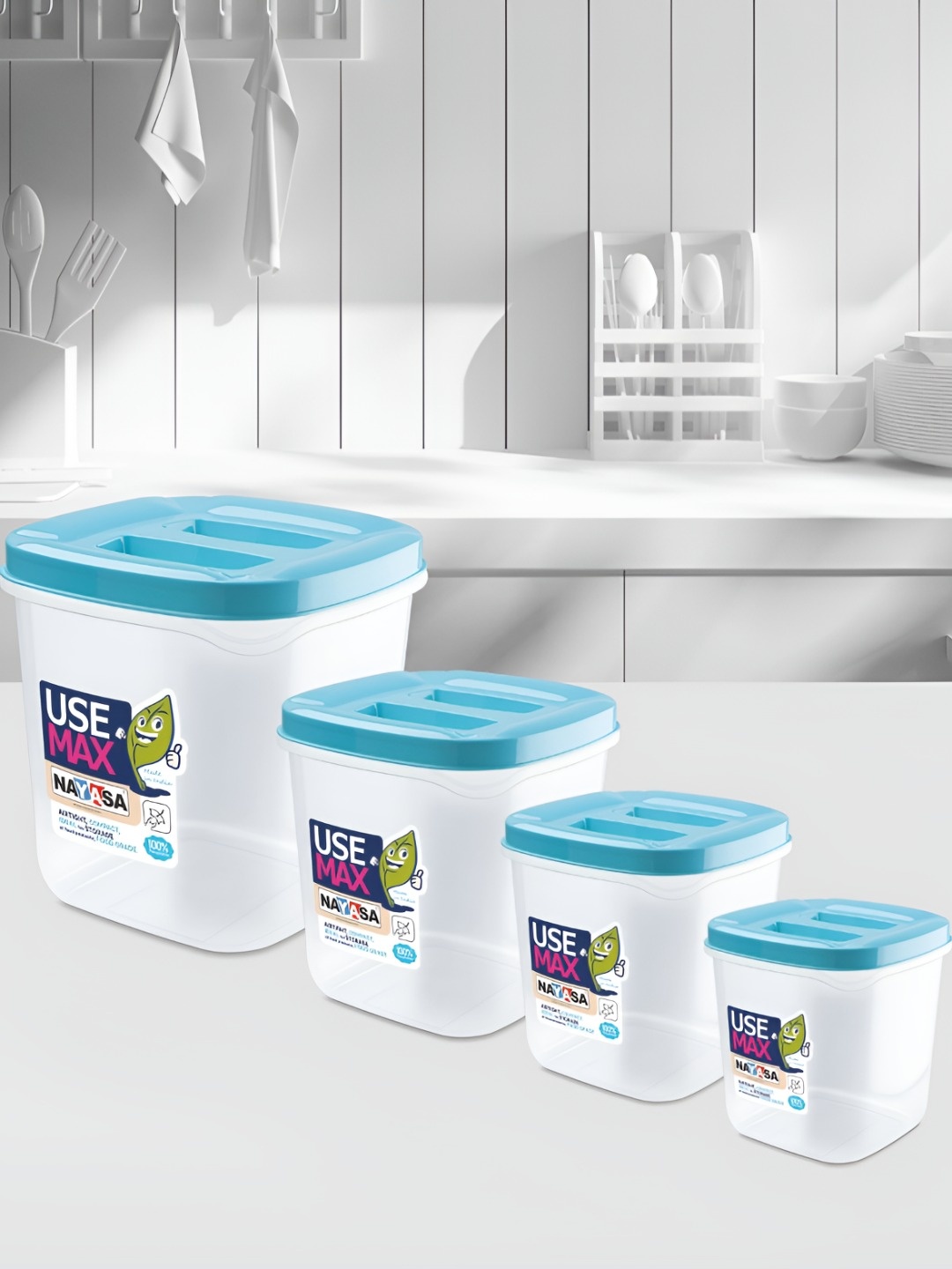 

Nayasa Use Max Set of 4 Blue Compact Kitchen Storage Air Tight Plastic Containers
