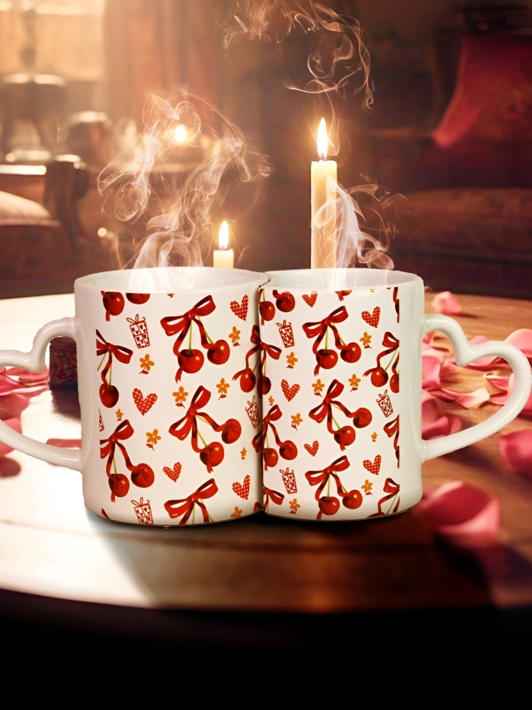 

KOLOROBIA White & Red 2 Pieces Printed Ceramic Mugs 300ml