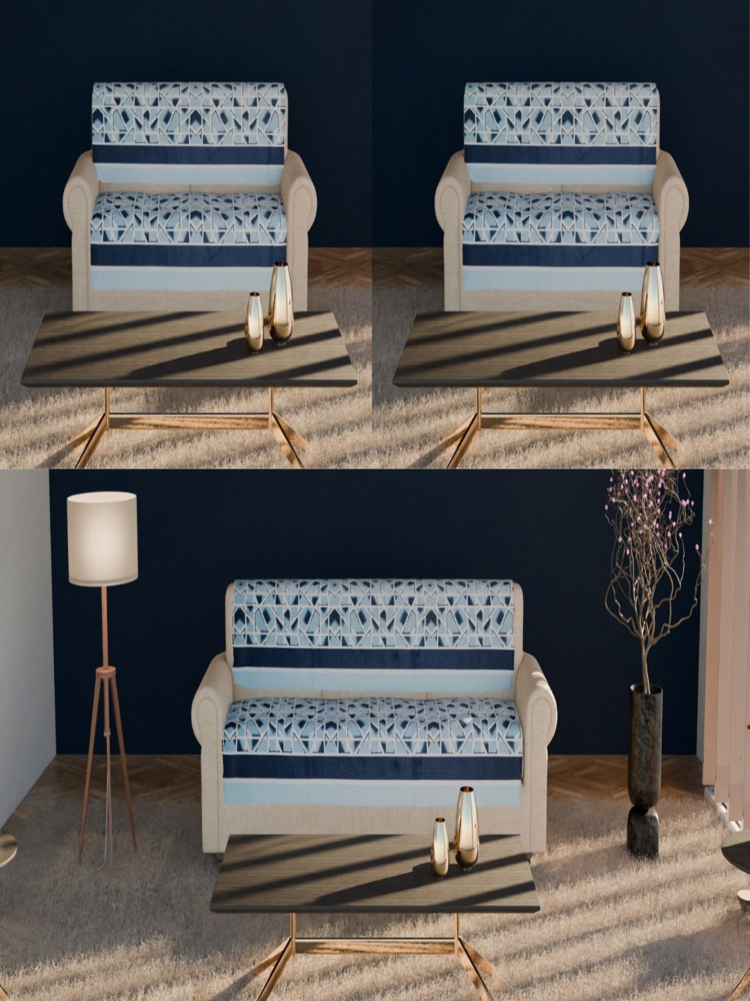 

Fashion Throw Blue & White 6 Pieces Printed Velvet Sofa Covers