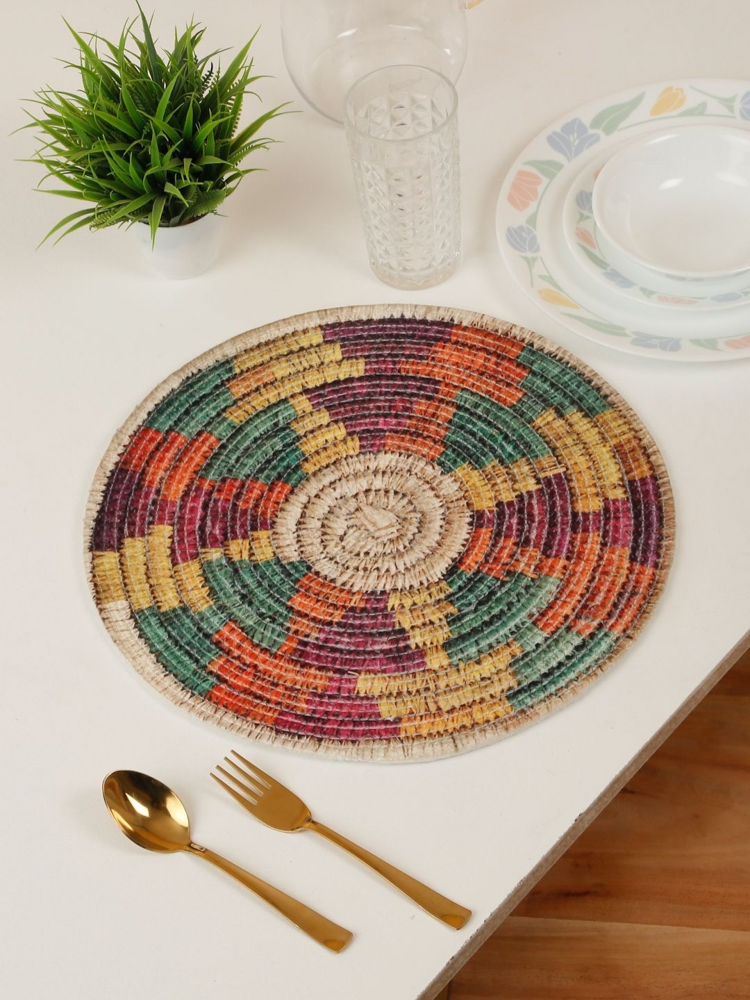 

HOSTA HOMES Beige & Yellow Digital Printed Pure Cotton Table Placemat