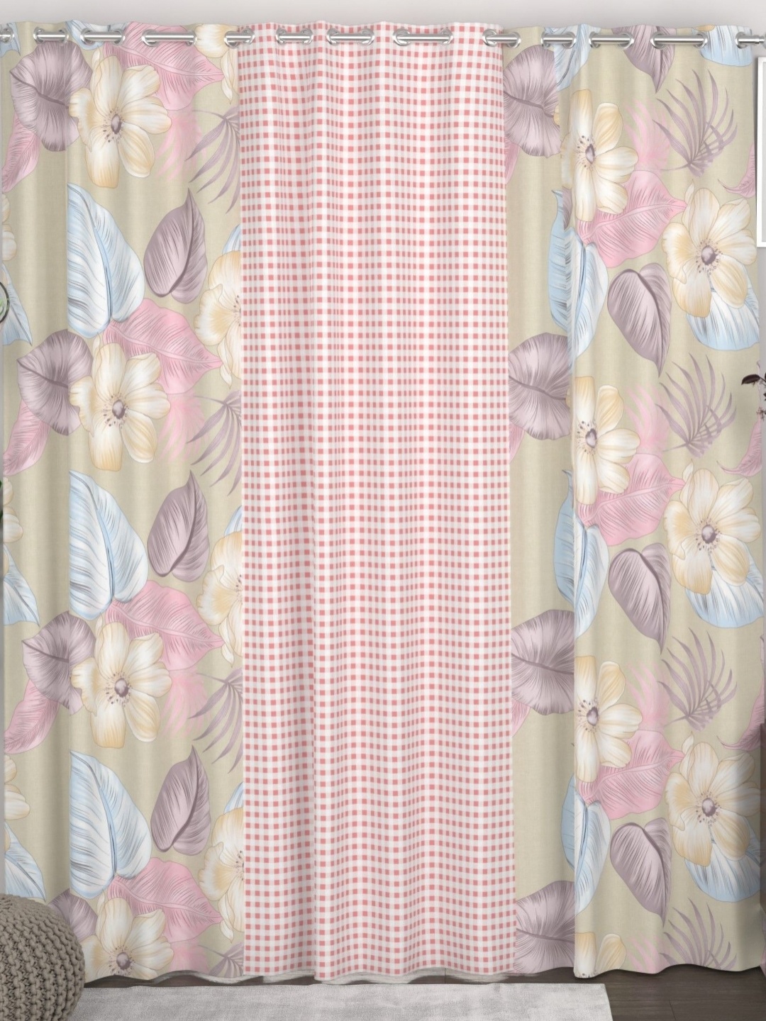 

CHHAVI INDIA Beige & Pink Set of 3 Floral Door Curtain