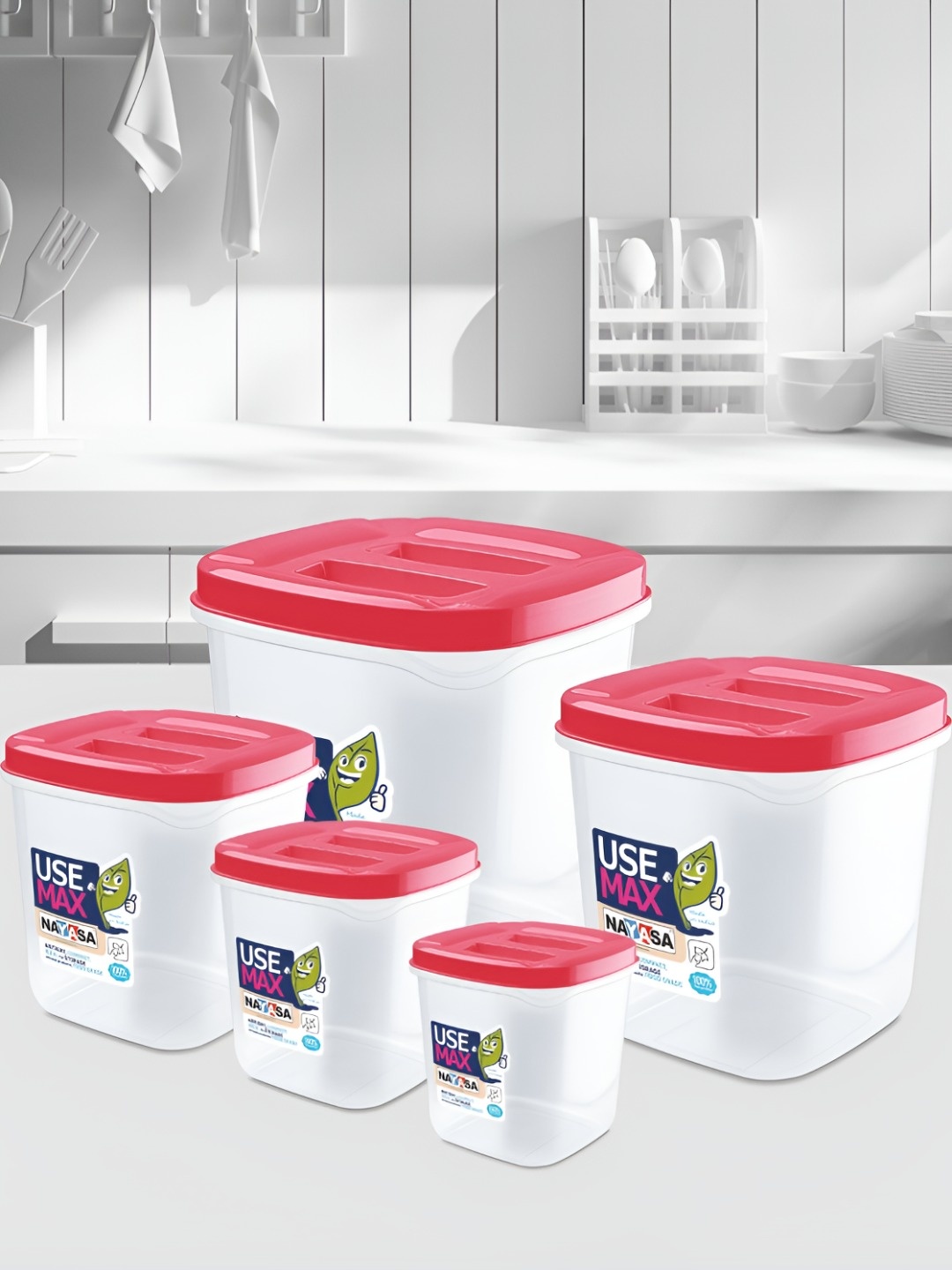 

Nayasa Use Max Set of 5 Pink Compact Kitchen Storage Air Tight Containers
