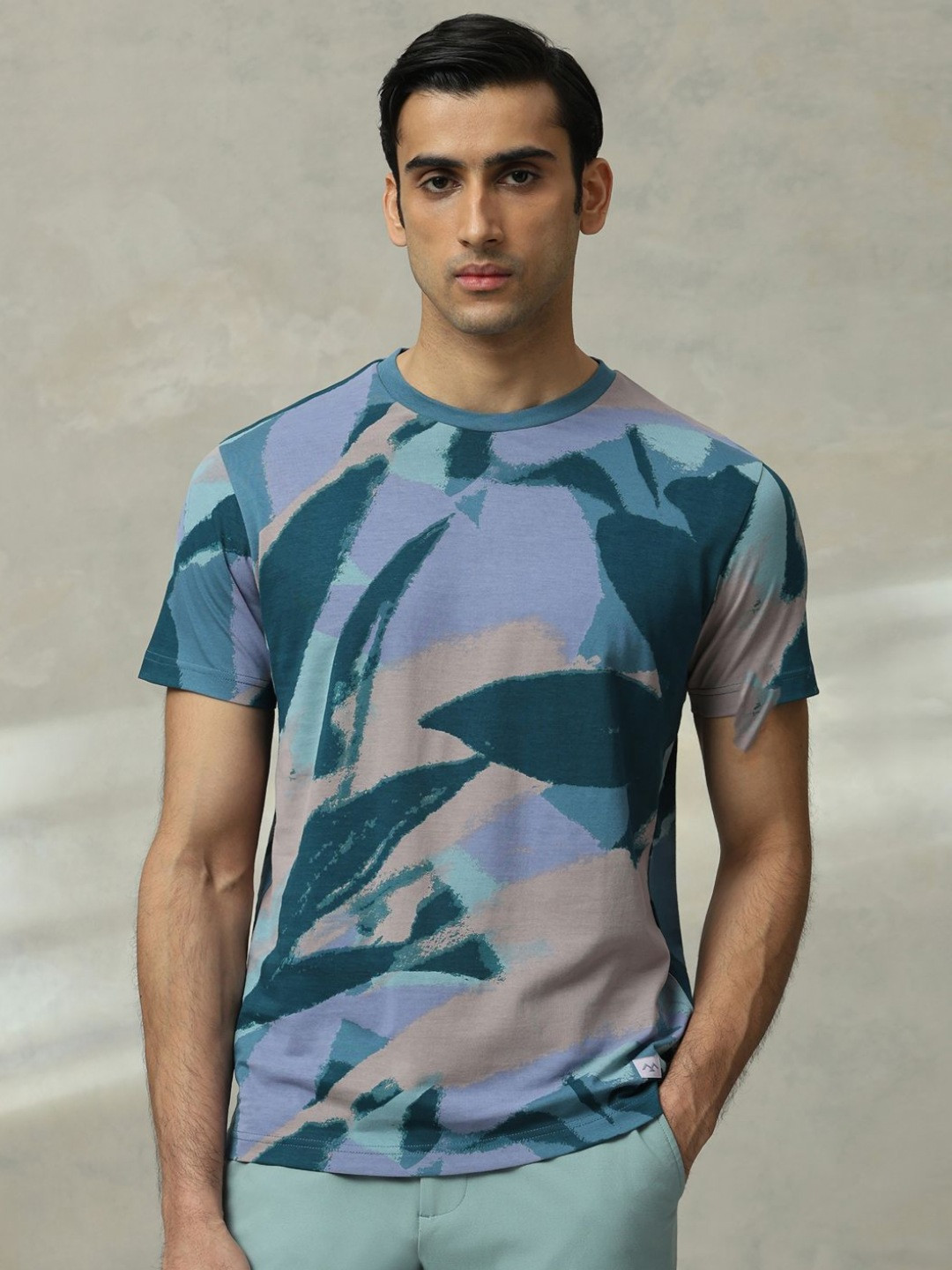 

Mufti Men Abstract Printed Round Neck Cotton Slim Fit T-shirt, Blue