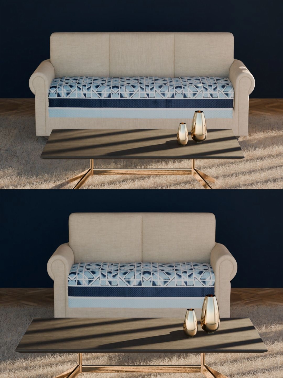 

Fashion Throw Blue & White 2 Pieces Geometric Printed Velvet Sofa Covers
