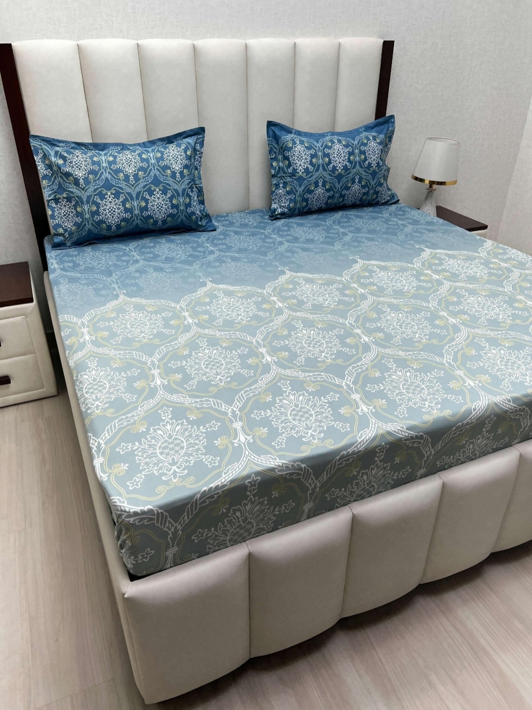 

Pure Decor Cotton King Size Double Bed Bedsheet With 2 Pillow Covers 2.74m X 2.74m, Blue