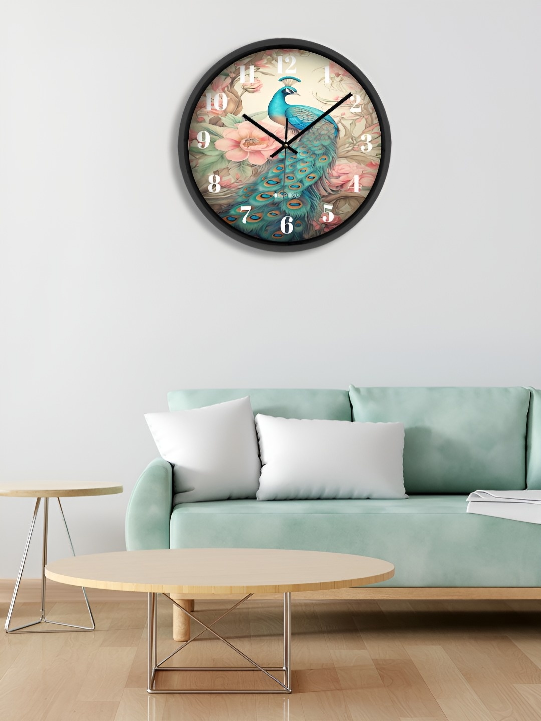 

OLIVE TREE Black & Beige Peacock Printed Analogue Contemporary Wall Clock