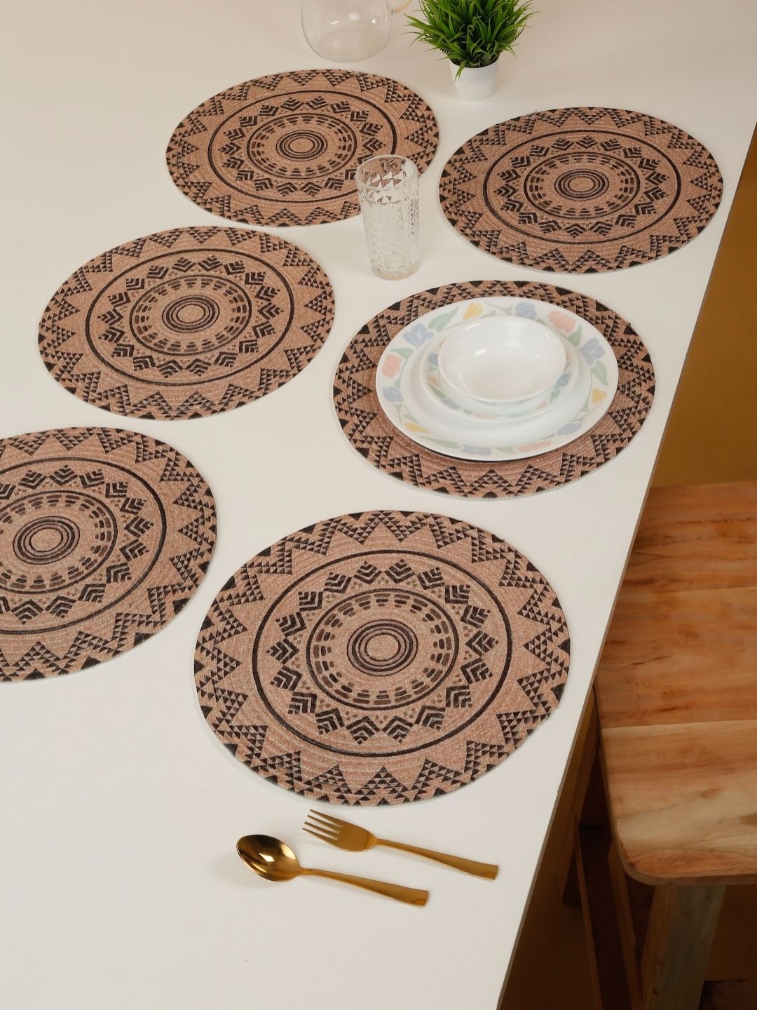 

HOSTA HOMES 6-Pcs Beige Digital Printed Pure Cotton Table Placemats