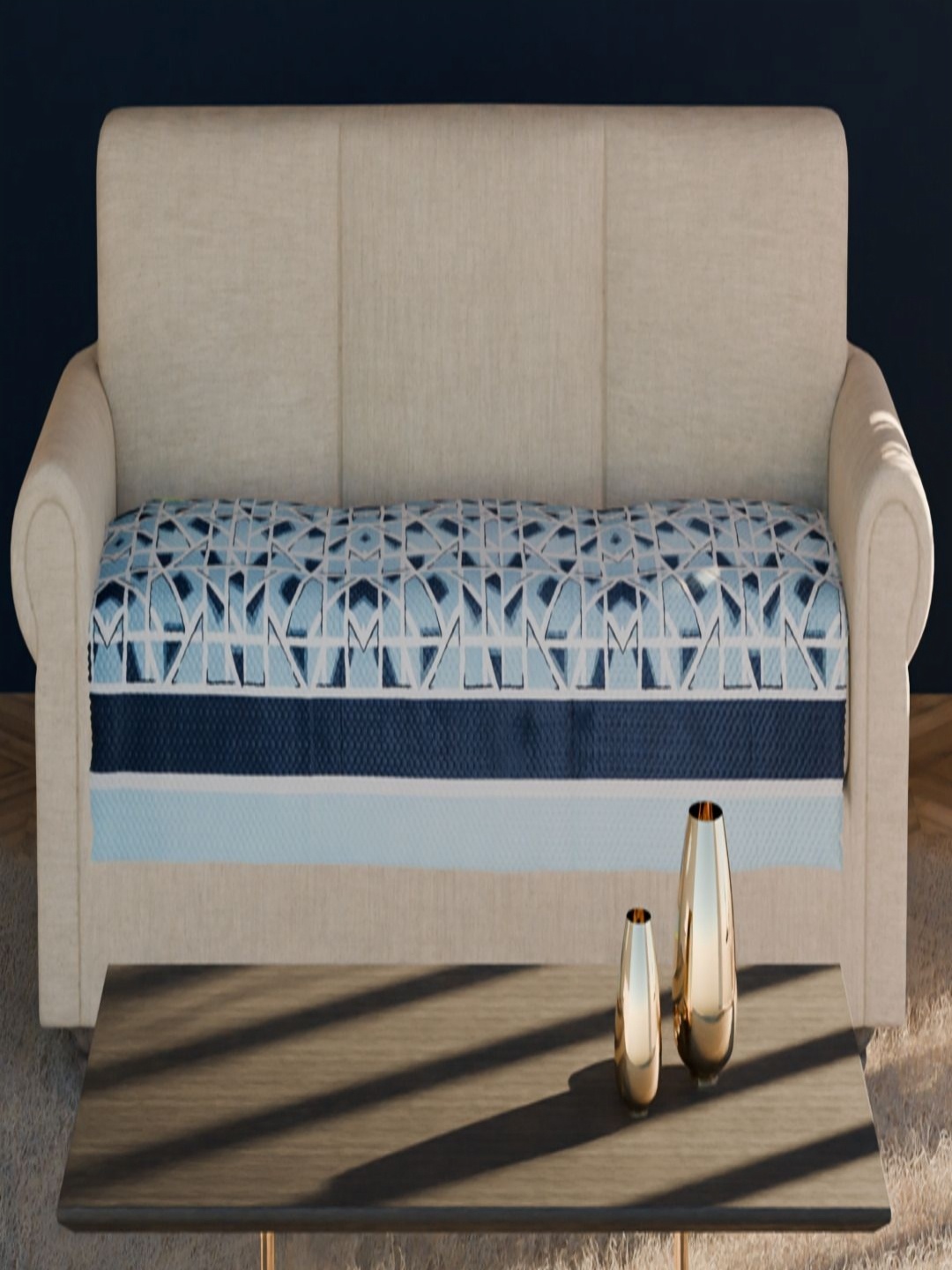 

Fashion Throw Blue & White Printed Velvet Sofa Cover