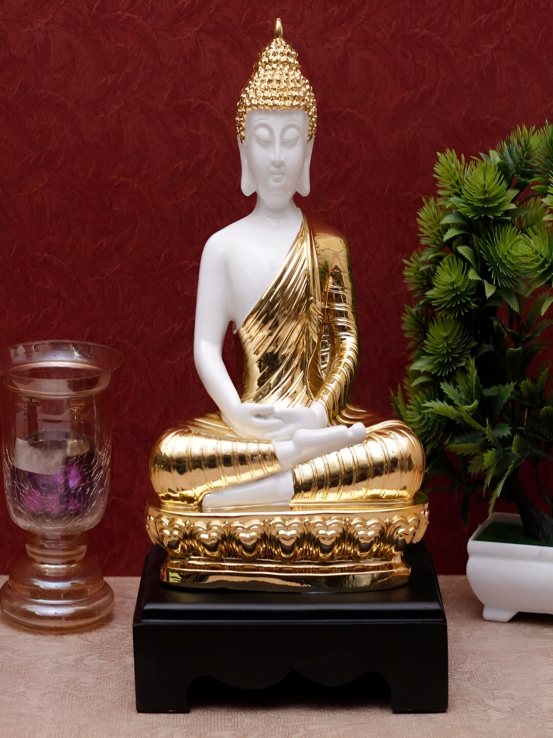 

Craftlayout Gold-Toned & White Meditating Sitting Buddha Idol Showpiece