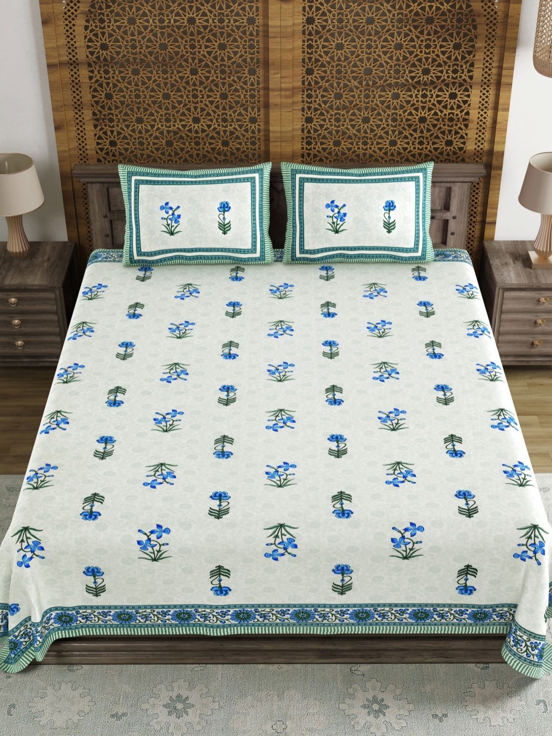 

Myntra Elegant Homes Green Floral Printed 180 TC King Bedsheet Set 2.28 m x 2.74 m, White