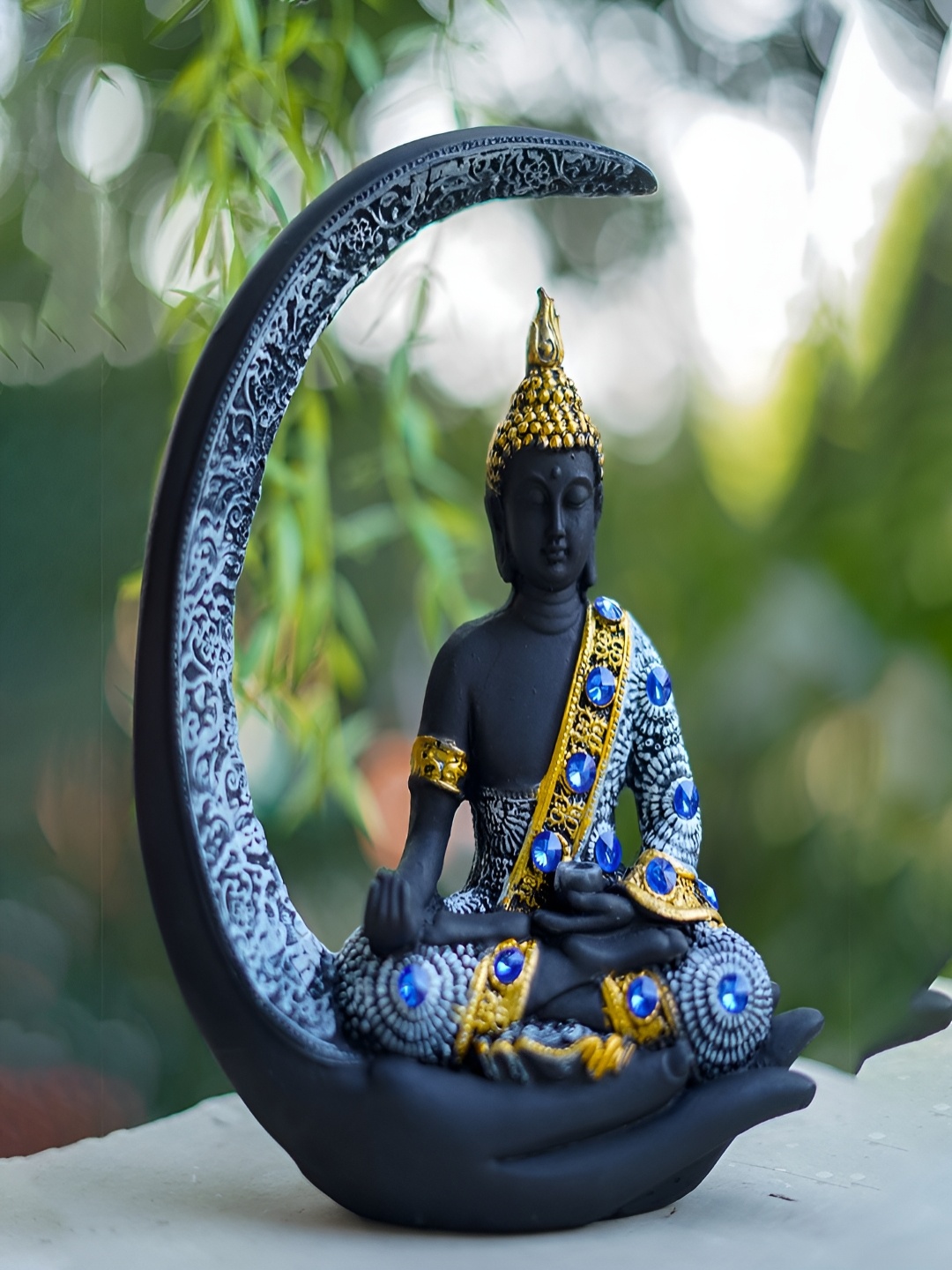 

Craftlayout Black and blue Lord Buddha Idol Resin Showpiece
