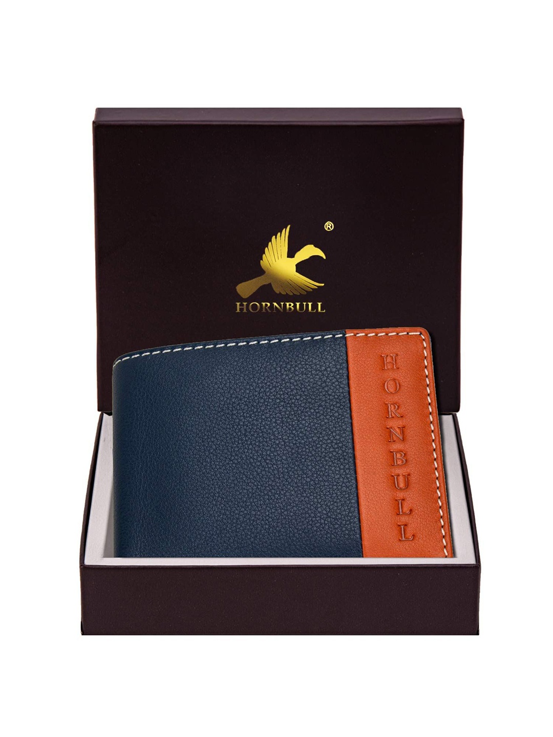 

Hornbull Men Taylor RFID Leather Two Fold Wallet, Navy blue