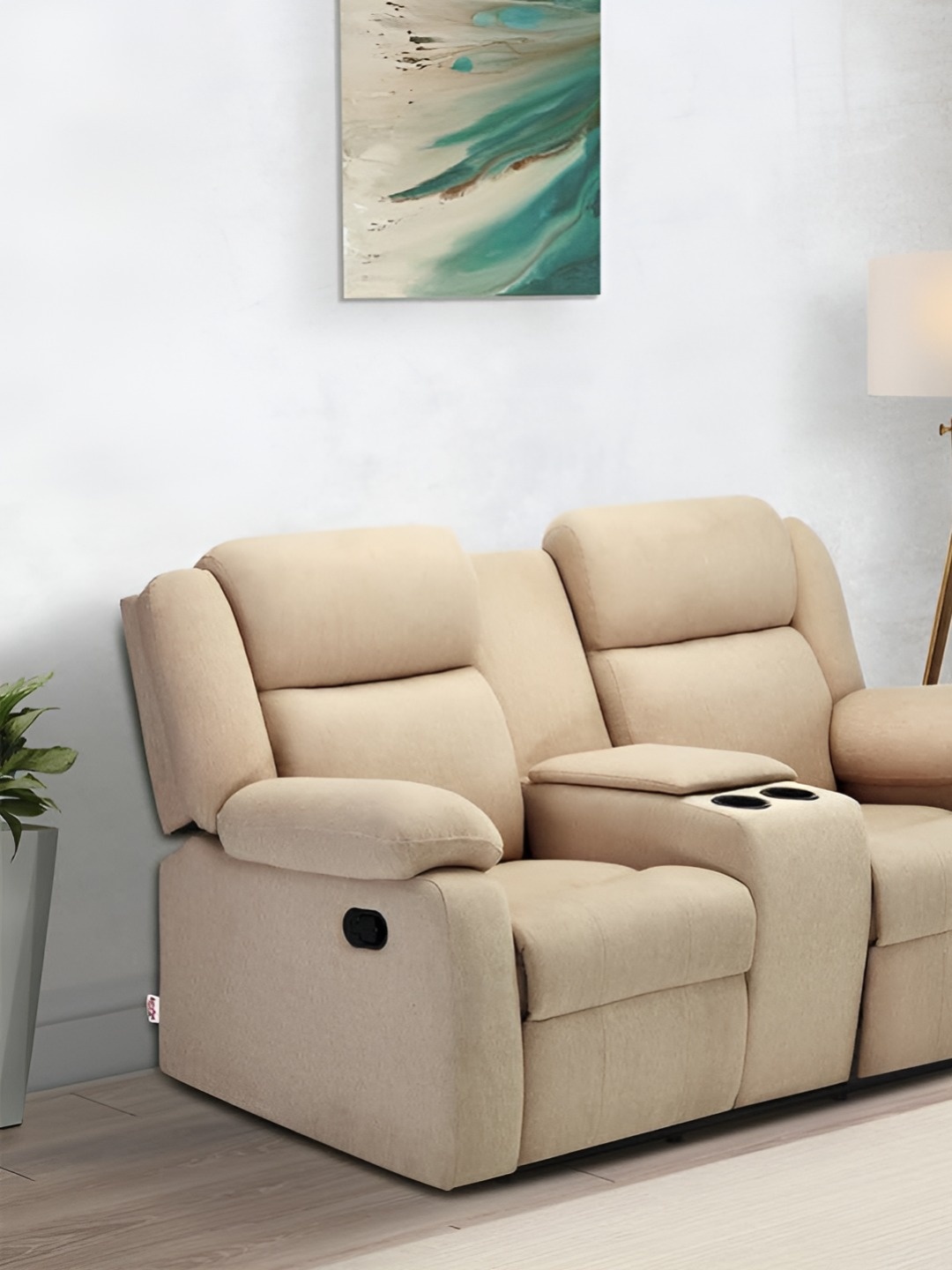 

Duroflex Avalon Twin - 2 Seater Manual Fabric Recliner Console & Cup Holder, Beige