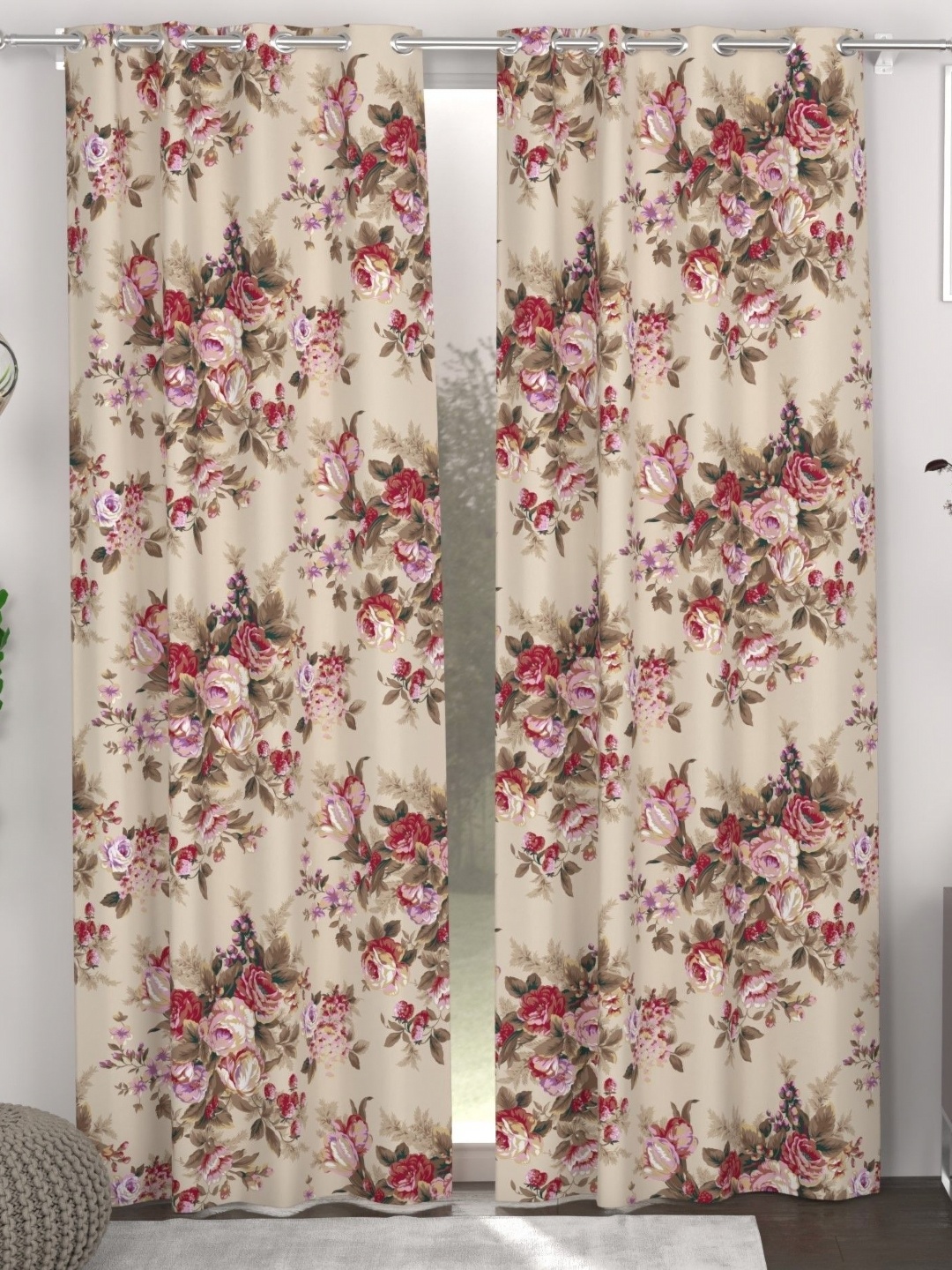 

CHHAVI INDIA Beige & Red 2 Pieces Floral Printed Door Curtains