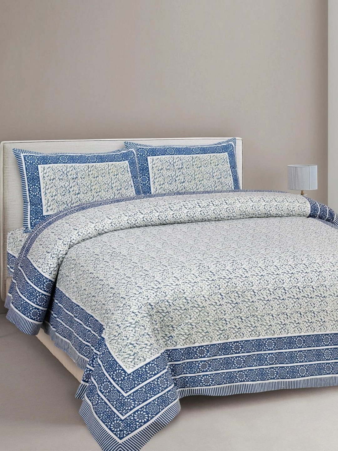 

INDHOME LIFE Blue & White Floral Printed 220 TC Cotton King Bedsheet Set 2.28 m x 2.74 m