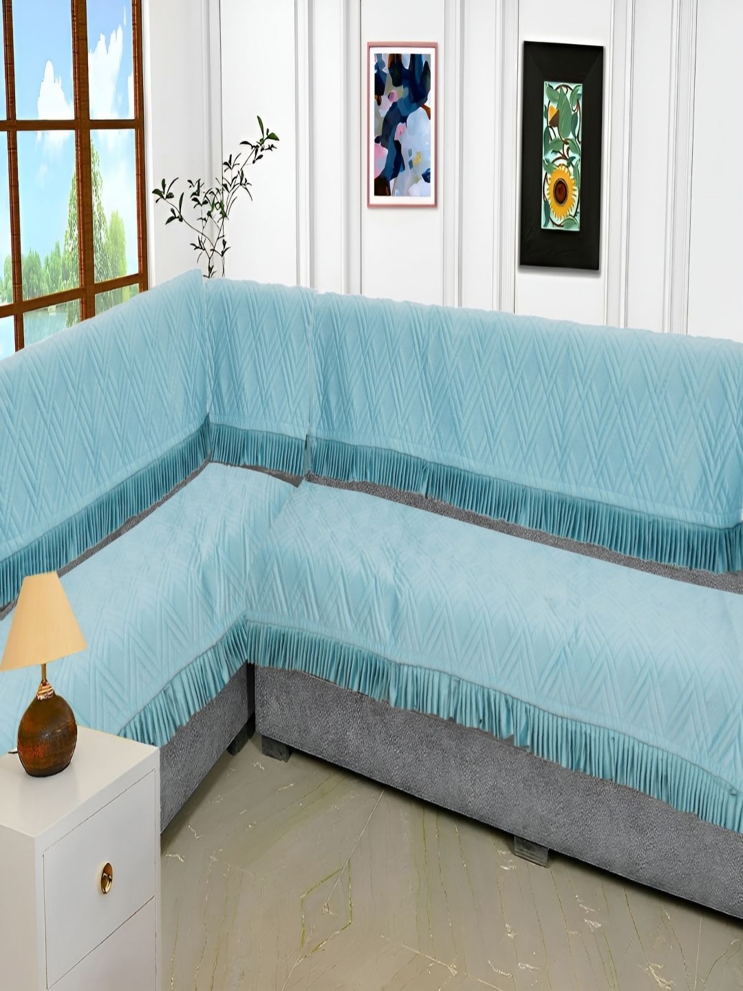 

Fashion Throw Turquoise Blue 4 Pieces Velvet 7 Seater Sofa Covers