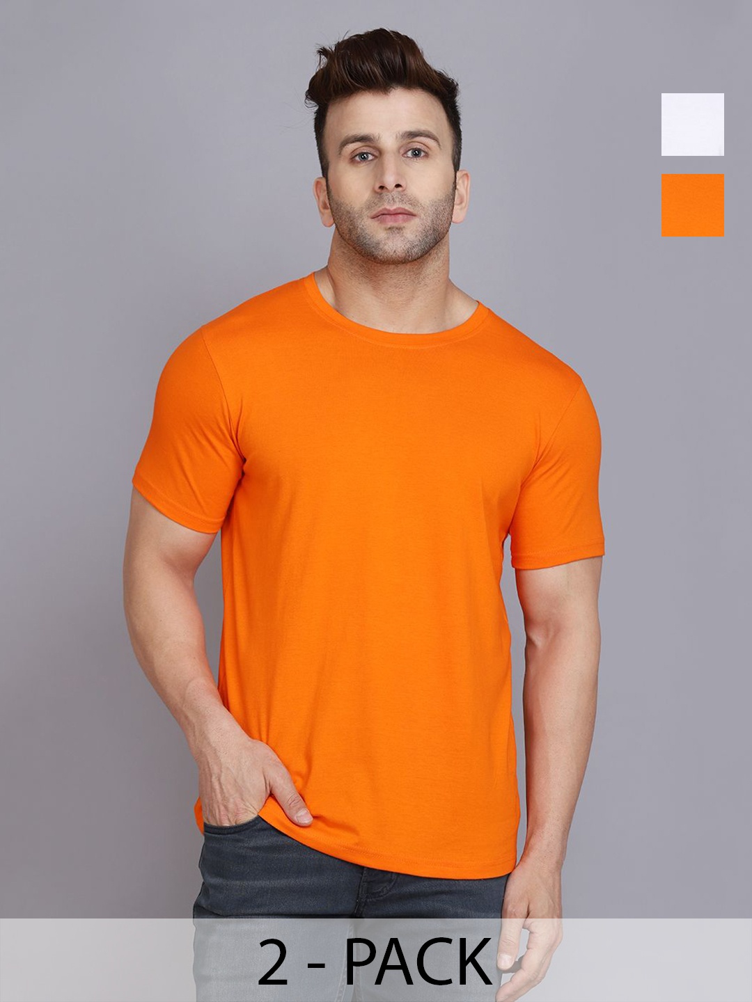 

WOOSTRO Men 2 Monochrome Slim Fit T-shirt, White