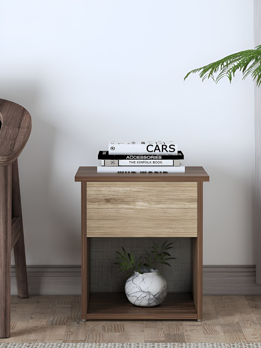 

RANDOM Brown & White Wooden Square Bedside Table