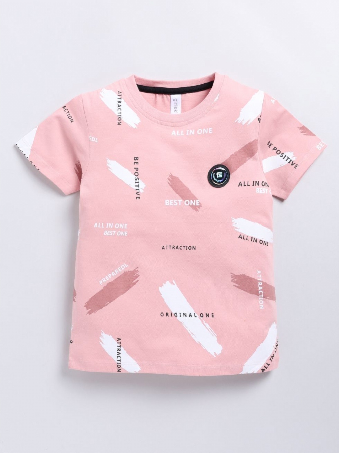 

Ginie Boys All Over Typography Printed Breathable Tshirt, Pink