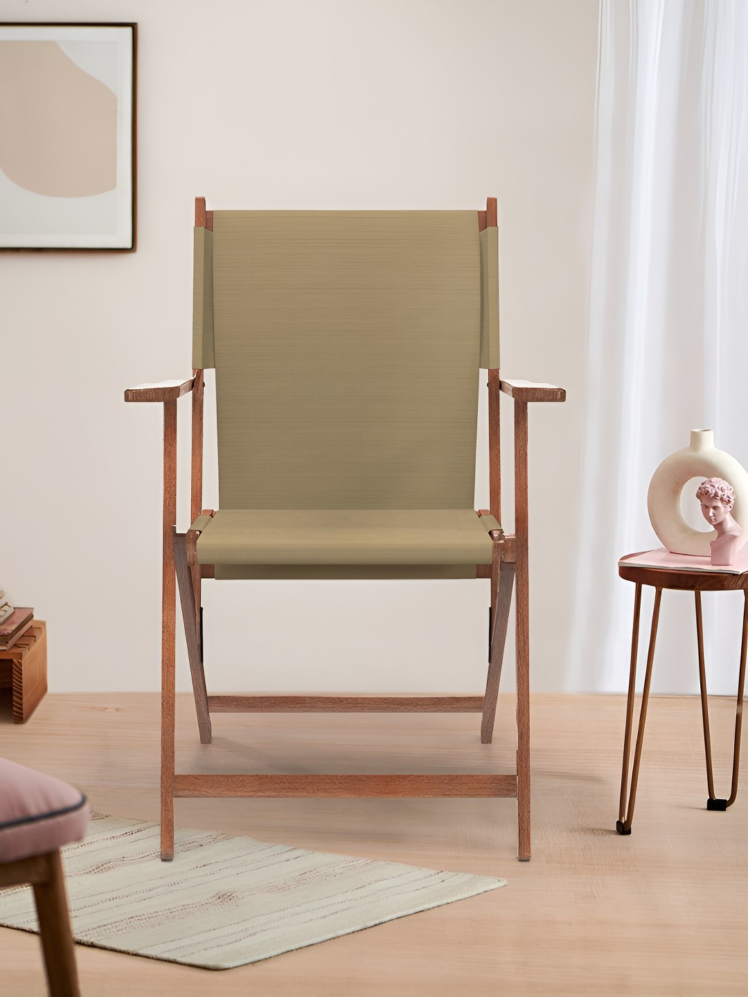 

Chumbak Beige & Green Bistro Folding Beach Chair