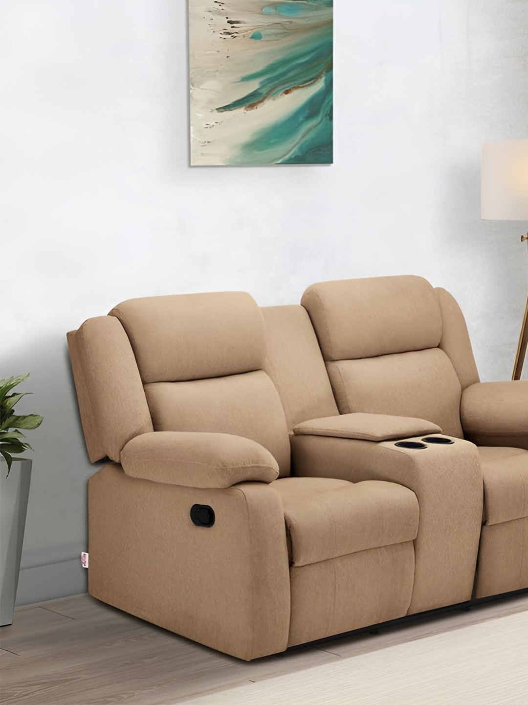 

Duroflex Avalon Twin - 2 Seater Manual Fabric Recliner Console & Cup Holder, Brown