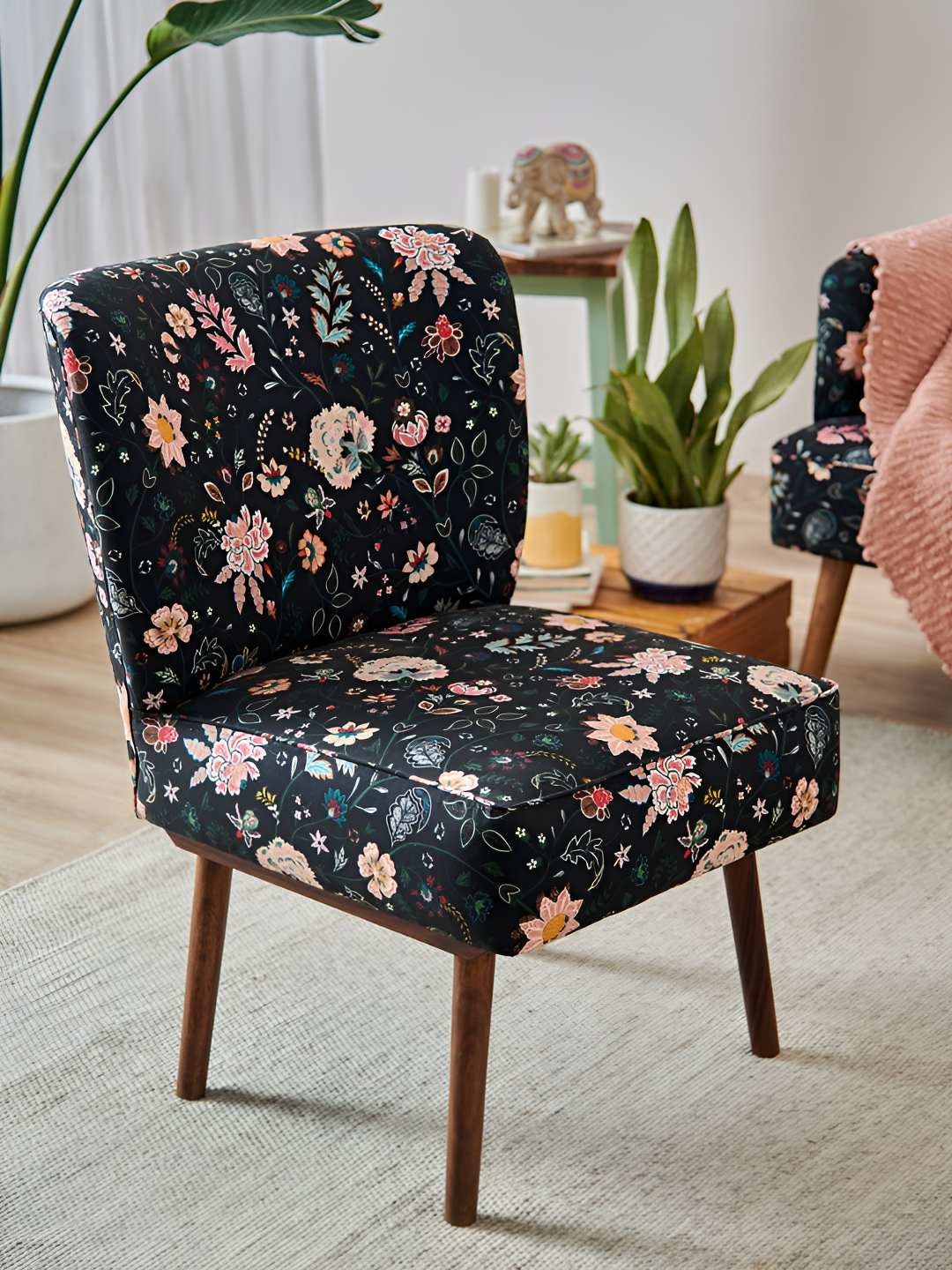 

Chumbak Vanity Black & Pink Floral Printed Lounge Chair