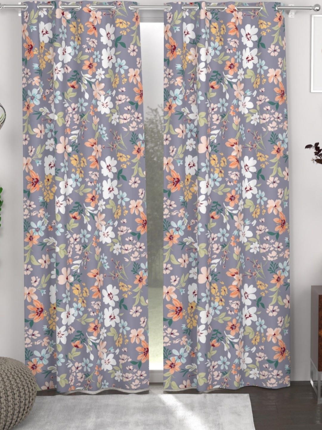 

CHHAVI INDIA Purple & White 2 Pieces Floral Printed Door Curtain