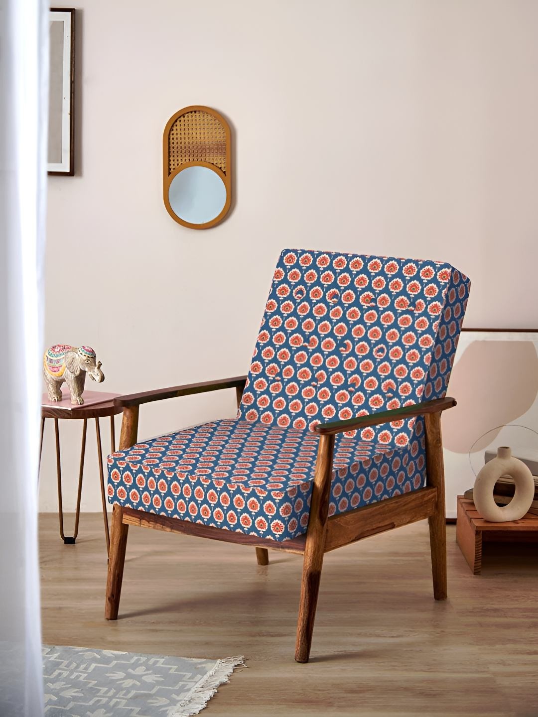 

Chumbak Memsaab Blue Floral Printed Ikkat Arm Chair