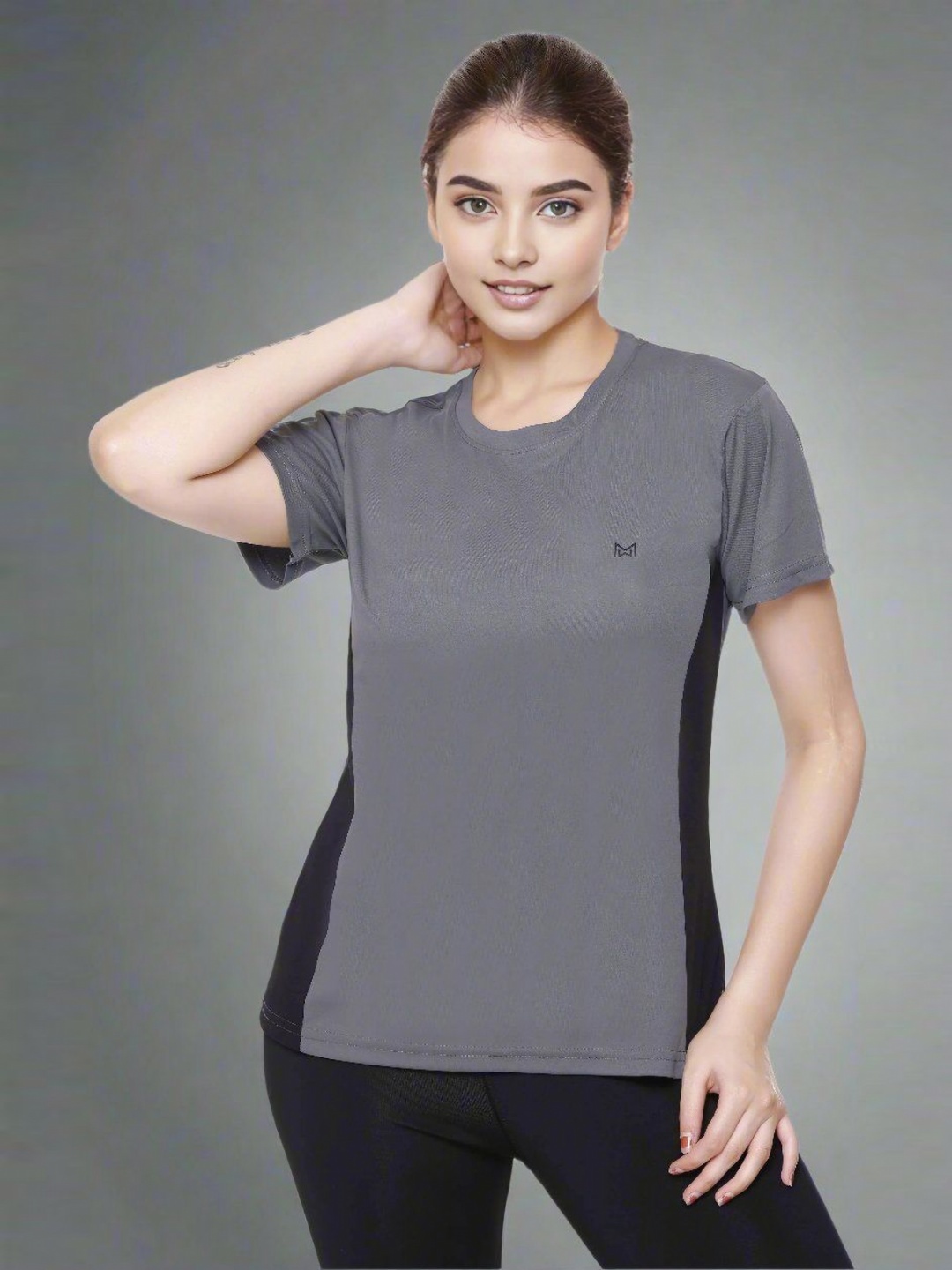 

White Moon Women Colourblocked Dri-FIT Cut Outs T-shirt, Grey
