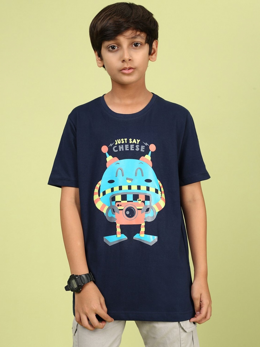 

YK Boys Graphic Printed Round Neck Cotton Relaxed Fit T-shirt, Navy blue