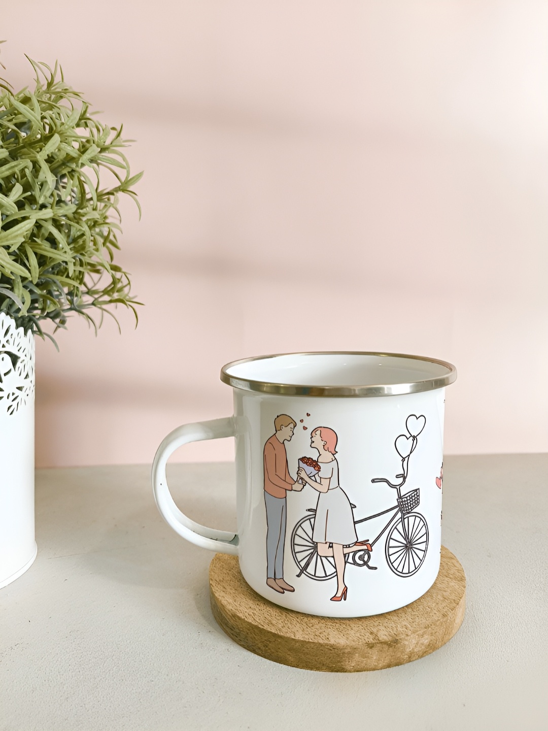 

One Posh Home White & Grey Printed Stainless Steel Glossy Mugs Set of Cups and Mugs